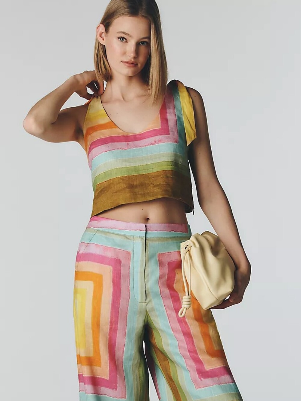 Hope For Flowers By TRACY PAIGE Colorful Rainbow Stripe Tie Shoulder Shell Top